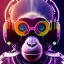 Placeholder: A beautiful portrait of a cyborg monkey purple neon color scheme, high key lighting, volumetric light high details psychedelic background