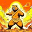 Placeholder: bear-monk in combat stance, epic pose, nuclear explosion