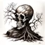 Placeholder: hiAn skull drawing, tree roots , dead tree