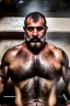 Placeholder: full figure shot photography, drunk beefy burly sweaty wet angry turkish man, muscular masculine hairy 39 year old man, short curly hair , tattoo, long beard, hands behind the head, big shoulders, big arms, furious eyes, ambient occlusion , lying down in a steamy Roman Sauna, open legs, under the shower opened, super high resolution, 8k, cinematic light, ultra hyper realistic, frontal view from the bottom,