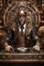 Placeholder: Front view Photography Realistic HD Natural Beauty Steampunk classic full mechanical man as dj player, abstract background