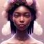 Placeholder: Closeup face portrait of a ebony girl wearing crown of flowers, smooth soft skin, big dreamy eyes, beautiful intricate colored hair, symmetrical, anime wide eyes, soft lighting, detailed face, by makoto shinkai, stanley artgerm lau, wlop, rossdraws, concept art, digital painting, looking into camera