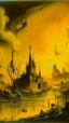 Placeholder: A yellow spooky haunted glowing electrical city painted by Salvador Dali