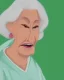 Placeholder: Abstract portrait of an old woman with green eyes and white hair