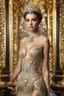 Placeholder: Front view 3.4 body shoot gorgeous Realistic Photography beautiful super model Russian,using dress Victorian Party Luxury diamonds ornaments patterns,golden shinerealistic beautiful woman hyper detailed,Royal Club Luxury background