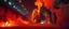 Placeholder: plasma vampire flickers like hypnotic fire in geometric shapes like a dna swirl of time and sea horse in A cavernous industrial warehouse becomes a fever-dream carnival of fire and smoke, lit exclusively by erratic strobes and the orange glow of unpredictable blazes. The world is drenched in soot, haze, and manic energy — walls drip with condensation, fire extinguishers become absurd props, and every surface reflects the flicker of flames being born and killed in seconds. The visual journey spir