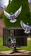 Placeholder: To may pigeons Flying together, carrying the trap with them