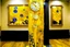 Placeholder: A yellow clock tower made out of gel in a thunderstorm painted by Gustav Klimt