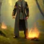 Placeholder: Male, Human, Blond, Sorcerer, Fire Mage, Golden Eyes, Young, Photorealism, Full Body Shot, Forest Background