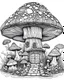 Placeholder: MANDELA STYLE . 5 x 7 full image suitable for engraving Mushroom house Coloring Book for Adults and Kids, Instant Download, Grayscale transparent background full image showing with one inch space around the whole image