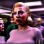 Placeholder: Ultra Realistic retro sci-fi movie Supermarket parking people scene, 1960 year, waist up view portrait, 2 clones blonde women, sweet scarlet Johansson face, perfect iris, glow eyes, face makeup, tight latex coat. many people looking, Retro sci-fi style, soft color, highly detailed, unreal engine 5, ray tracing, RTX, lumen lighting, ultra detail, volumetric lighting, 3d, finely drawn, high definition, high resolution.