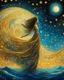 Placeholder: No corners drawing lines dots Kandinsky A full-body pretty African Asian moon goddess draped in flowing celestial fabric walks on water beneath a glowing full moon. Her gown unfurls like clouds, catching starlight and golden dust in the night air. The scene is surreal and divine, with painterly textures and a balance of shadow and illumination vertical Award winning imagery trompe l'oeil 3D surrealism masterpiece of Odilon Redon's dreamlike surrealism. kintsugi painting of abstract squares creat