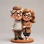 Placeholder: Create a cute premium 3D animated collectible figurine scene of the uploaded couple, using their photo only as the identity reference. Turn them into an adorable husband and wife standing close together on a small round display base. Preserve their recognizable age, facial features, hairstyle, glasses if present, skin tone, and warm loving expressions, but render them in a soft Pixar-style/clay-toy figurine look. The man stands on the left with a gentle smile, one arm lovingly around the woman's