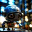 Placeholder: portrait of a ultra ninja cute chat robot with mask off entering under a big air ship, photo-realistic, shot on Hasselblad h6d-400c, zeiss prime lens, bokeh like f/0.8, tilt-shift lens 8k, high detail, smooth render, down-light, unreal engine, downlight, prize winning