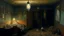 Placeholder: An oil painting depicting the dimly lit interior of a seedy boarding house, with intricate details of peeling wallpaper and worn out furniture., You haven't lived until you've been in a seedy boarding house with nothing but a light bulb and 56 men crammed into cots