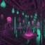 Placeholder: ghostly neon wraiths and incandescent smoky phantoms in a hall with broken mirrors