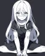 Placeholder: emotionless, numb, heartbroken, black and white, anime girl sitting with full black background