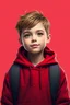 Placeholder: brown hair boy with red hoodie and light red background