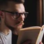 Placeholder: A picture of a person reading a remarkable book on self-development, with a focus on working on self-improvement and acquiring new knowledge, 4K