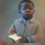 Placeholder: African American baby boy inventor with books by monet