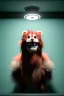 Placeholder: realistic open closet with furry monster inside. Wes Anderson style. Red hair, smile, happy, gradient color fog. highly detailed, concept art, unreal engine 5, ray tracing, RTX, lumen lighting, ultra detail, volumetric lighting, 3d, finely drawn, high definition, high resolution.