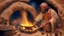 Placeholder: Mesopotamia with man making ceramic in a oven with fire