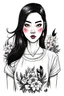 Placeholder: Jing Tian, illustration, white backround, vectorial, design for t-shirt,patch, stickers, inkedgirl, sexygirl, women