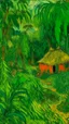 Placeholder: A green jungle with tribal huts painted by Vincent van Gogh