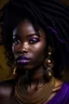 Placeholder: Female, dark skin, purple goddess locks, golden earrings