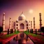 Placeholder: The Taj Mahal, Hindistan, sunset, fantasy art, flying birds, springs, waterfall