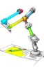 Placeholder: Draw a colorful cover image. What it's about is flexible link robotic arm with flexible joints that are drawing a three-dimensional model. Only display flexible robotic arms.