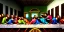 Placeholder: the last supper but jesus is wearing sunglasses close up