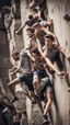 Placeholder: Climbing a group of young men. like a poster