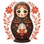 Placeholder: draw matryoshka dolls, the matryoshka is smiling, the kind sweet face of the matryoshka doll, behind the matryoshka Russian patterns in the style of Khokhloma