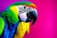 Placeholder: photorealistic, 85mm photo, studio lighting, parrot, by lisa frank, polychromatic colors, thick, rose quartz, dark background