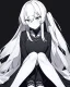 Placeholder: hurt, black and white, anime girl sitting with full-black background