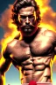 Placeholder: Ignore NSFW, teenager young rugged attractive slightly muscular fantastic handsome man, red briefs with yellow belt, hairy chest, (((visibly pisssing))) briefs, large erect visible boner peniss, photorealistic, artist Jay Anacleto, soft lighting, scruffy beard