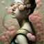 Placeholder: a painting of a woman surrounded by flowers, a surrealist painting, by Ikuo Hirayama, naotto hattori, detailed face with mask, draped in rich green and pink, gong li, ayami kojima and yoshitaka amano, alexey egorov, stems, (collage), hiromasa ogura, yang qi --ar 2:3