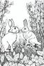 Placeholder: Outline art, rabbits standing in the bush, full body, cartoon style, black and white, low detail, no shading, --ar 9:11