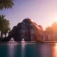 Placeholder: Sultanahmet, spring, sunset, fantasy art, waterfall, palms, lake and blue sky, realistic, unreal engine 5, octane render, cinema4d