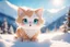 Placeholder: cute chibi anime frightened cat, crashed airplane in the snowy mountains in sunshine, ethereal, cinematic postprocessing, bokeh, dof