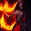 Placeholder: Japanese art, beautiful African female, full body, high definition, raging fire background, futuristic