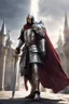 Placeholder: photorealistic holy knight paladin wearing a cape wielding a greatsword temple in the background