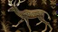 Placeholder: A dark brown earth elemental gazelle designed in native American petroglyphs painted by Katsushika Hokusai