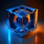 Placeholder: a blue metallic 4d Tesseract inside a 4d orange rotating cube in a four dimension environment