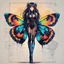 Placeholder: full body portrait illustration , long hair, with detailed blueprints and engineering schematics of a walking hybrid Madagascan sunset moth insect girl, in anime style, with highly detailed facial features, drawings, 8k, vibrant natural colors, tight bodysuit