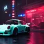 Placeholder: porsche rwb; in an alternate universe in tokyo; cyberpunk; realistic; rain; neon signs