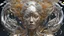 Placeholder: figure of a woman, art from the "art of control" collection by Jasper Harvey, in the style of futuristic optics, silver and gold, flower, bird, plant branches, detailed facial features, swirling vortices, 8k 3d, bizarre cyborgs made of crystals, high detail, high resolution, 8K