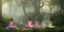 Placeholder: group of beautiful ladies in colour of the rainbow dresses meditating in an enchanted forest with a spring like chalice well at night, candles in the trees, crystals around, insense burning