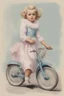 Placeholder: Illustration of anita ekberg as a toddler, redingote à bike, style of Marcel Marlier, pastel colors